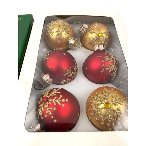 VTG Glitter Glass Ornaments Lot of 11 Round Sphere Gold Red Bulb Balls Holiday - Picture 3 of 11